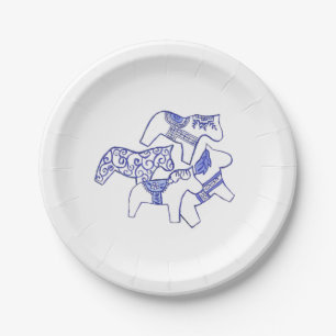 Assiettes En Carton Plaques de papier Cheval Bleu et Blanc