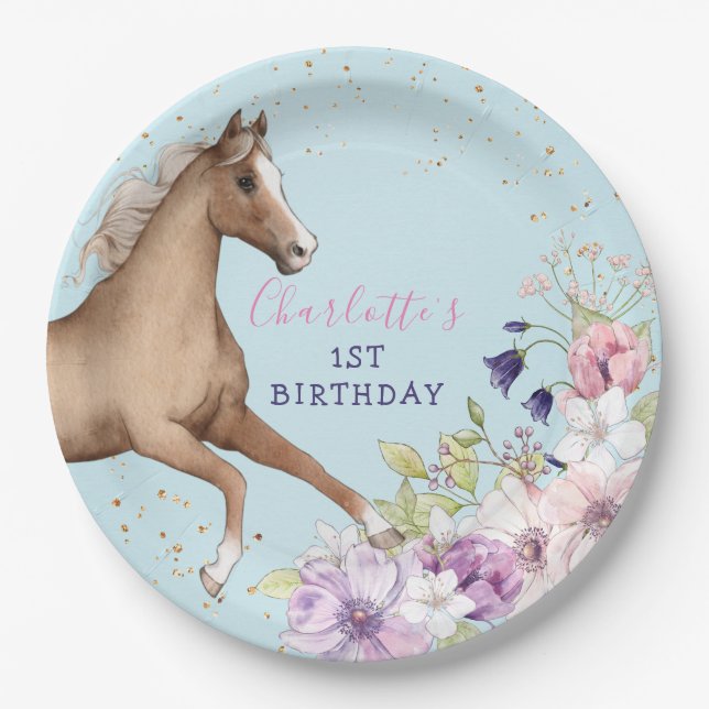 Assiettes En Carton Plaques de papier Cheval Brown Anniversaire (Devant)