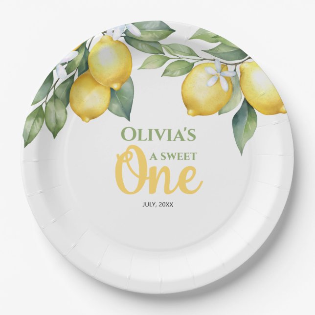 Assiettes En Carton Plaques de papier Citron agrumes 1er anniversaire. (Devant)