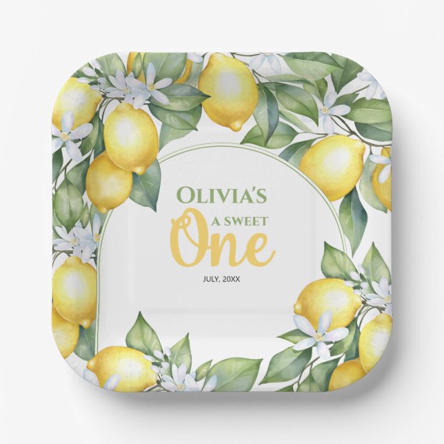 Assiettes En Carton Plaques de papier Citron agrumes 1er anniversaire. (Recto)