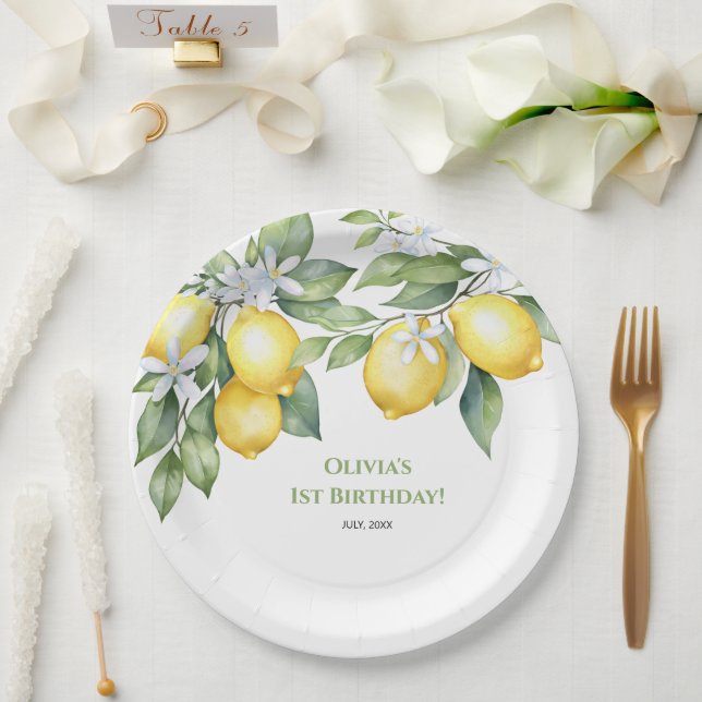 Assiettes En Carton Plaques de papier Citron agrumes 1er anniversaire. (Mariage)