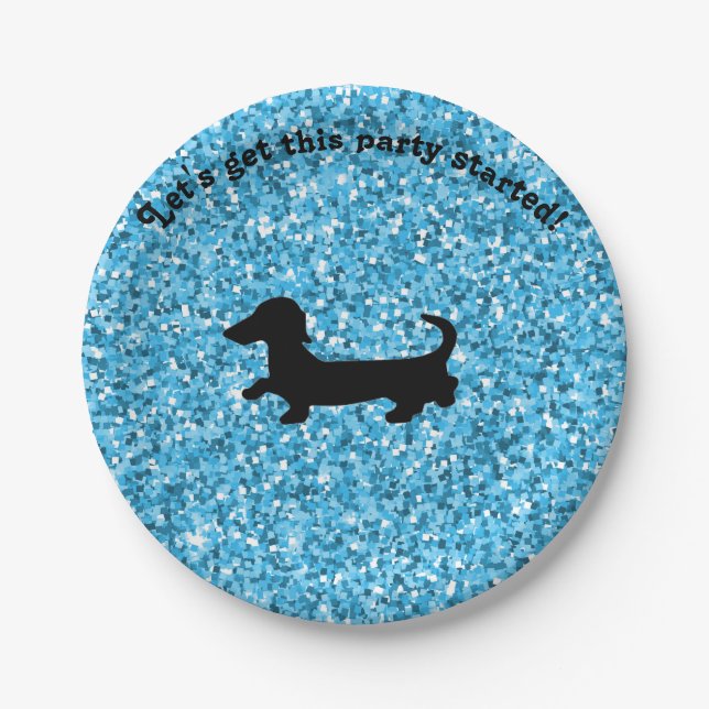 Assiettes En Carton Plaques de papier Dachshund Parties scintillant bl (Devant)