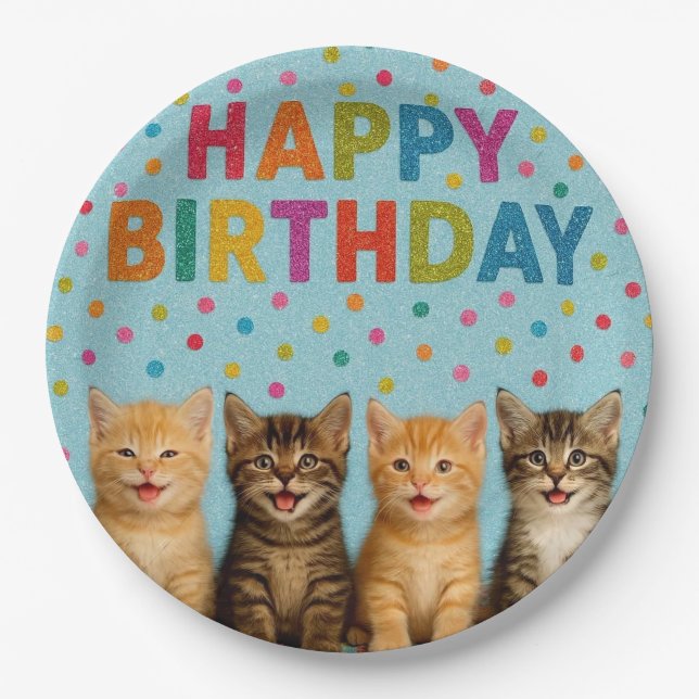 Assiettes En Carton Plaques de papier d'anniversaire de chat mignonnes (Devant)