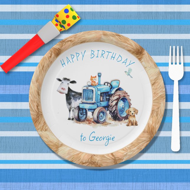 Assiettes En Carton Plaques de papier d'anniversaire de la ferme Blue  (Créateur téléchargé)