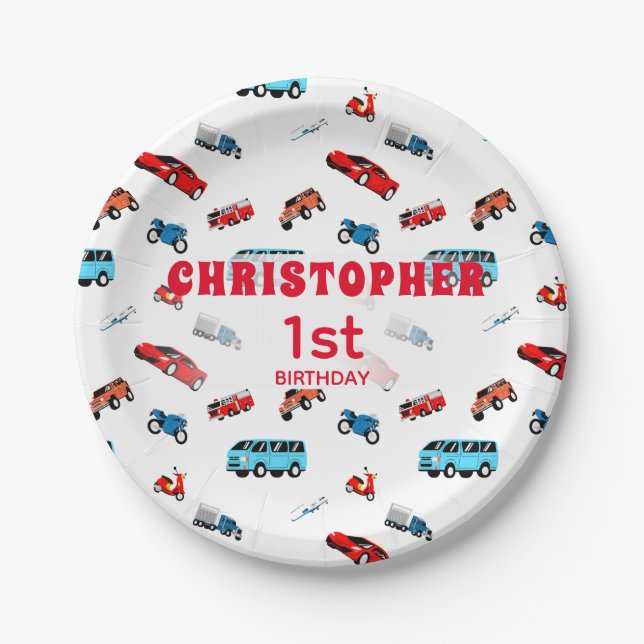 Assiettes En Carton Plaques de papier d'anniversaire des véhicules urb (Devant)