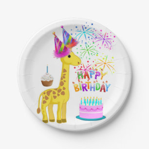 Assiettes En Carton Plaques de papier d'anniversaire, Girafe