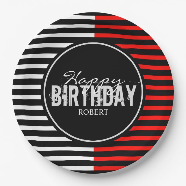 Assiettes En Carton Plaques de papier d'anniversaire noires et rouges (Devant)