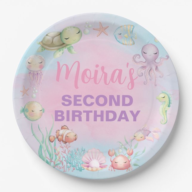 Assiettes En Carton Plaques de papier d'anniversaire Pastel sea life f (Devant)