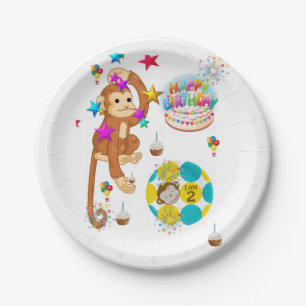 Assiettes En Carton Plaques de papier d'anniversaire, singe