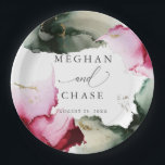 Assiettes En Carton Plaques de papier d'aquarelle rose Sage Abstrait<br><div class="desc">PLAQUES DE PAPIER DE MARIAGE | Moderne Sage Vert et rouge écarlate rose Aquarelle motif mariage. Moody and ethereal, cette belle illustration d'aquarelle peinte à la main dans les tons sauge et vert émeraude avec des reflets or - La calligraphie manuscrite est combinée avec une police minimaliste de style contemporain....</div>