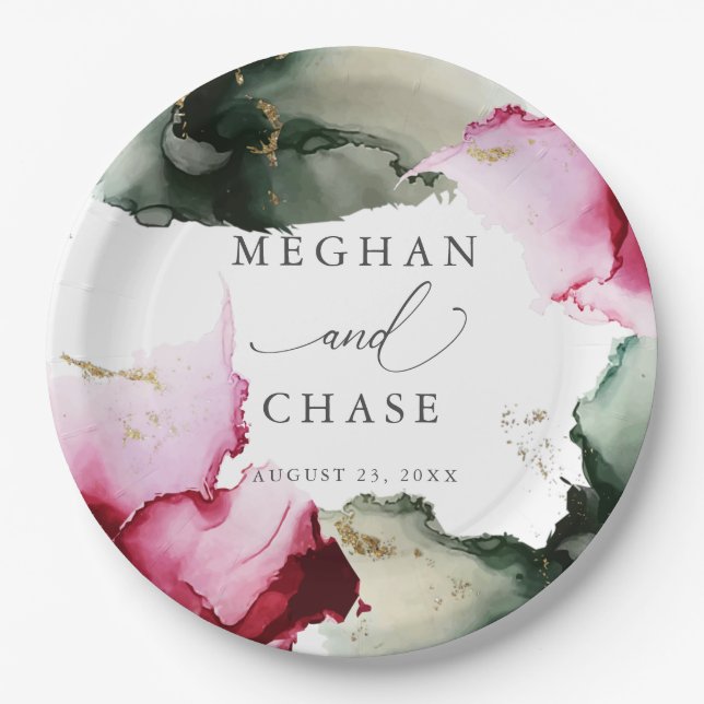 Assiettes En Carton Plaques de papier d'aquarelle rose Sage Abstrait (Devant)