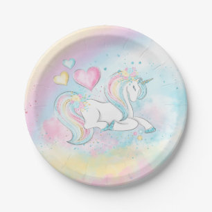 Assiettes En Carton Plaques de papier de Baby shower arc-en-ciel Unico