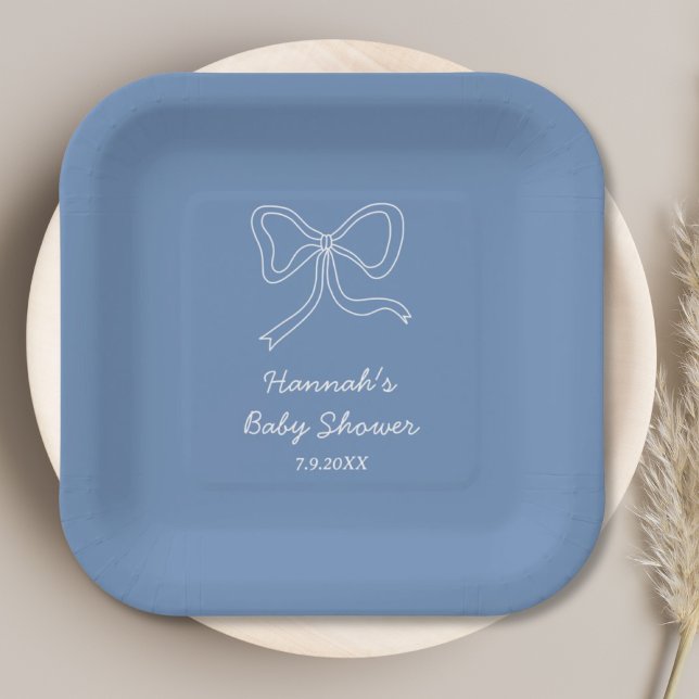 Assiettes En Carton Plaques de papier de Baby shower bleu Dusty person (Personalized Dusty Blue Baby Shower Paper Plates
)