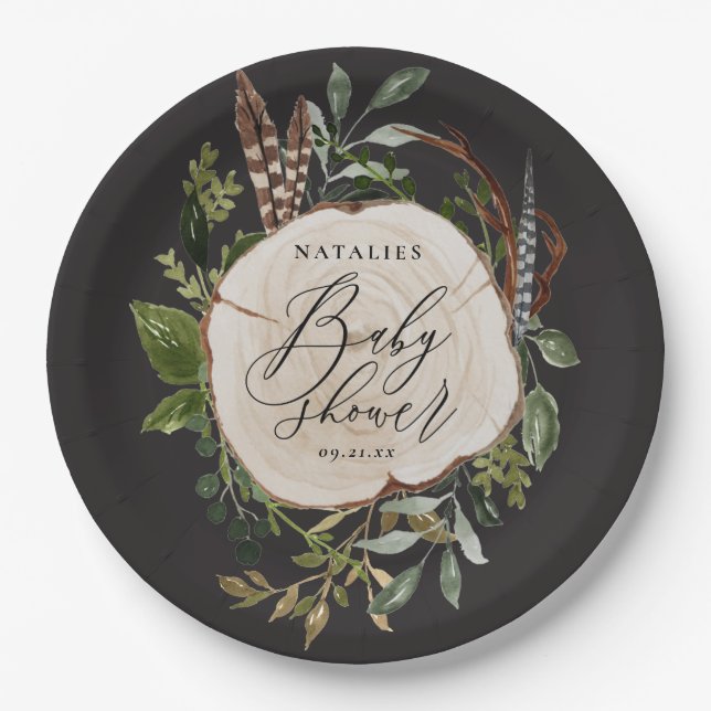 Assiettes En Carton Plaques de papier de baby shower de partie en bois (Devant)