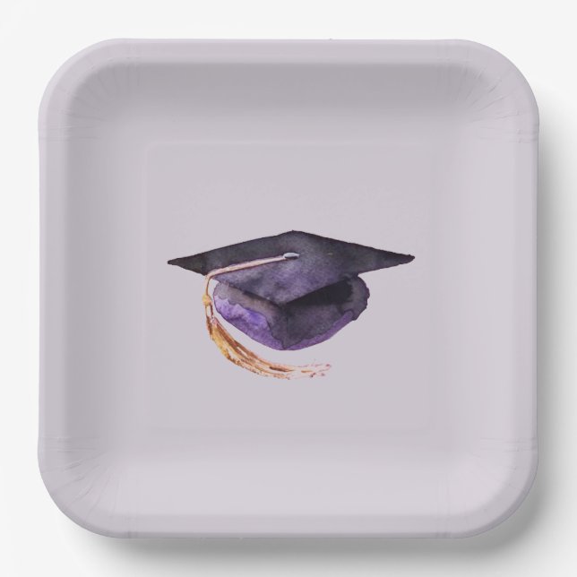 Assiettes En Carton Plaques de papier de capuchon de graduation violet (Recto)