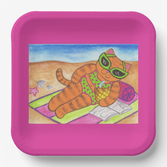 Assiettes En Carton Plaques de papier de chat Bikini (Recto)