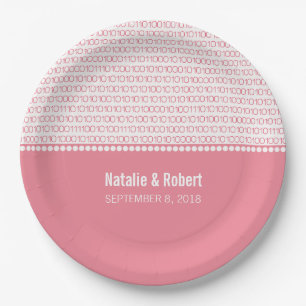 Assiettes En Carton Plaques de papier de code binaire rose Geek