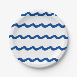 Assiettes En Carton Plaques de papier de fête nautique à vagues blan
