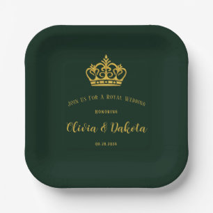 Assiettes En Carton Plaques de papier de Mariage royal vert et or
