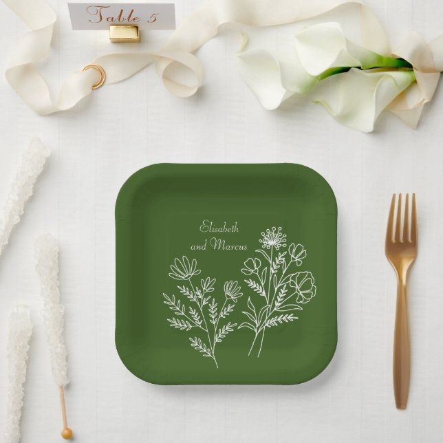 Assiettes En Carton Plaques de papier de mariage vert olive (Mariage)