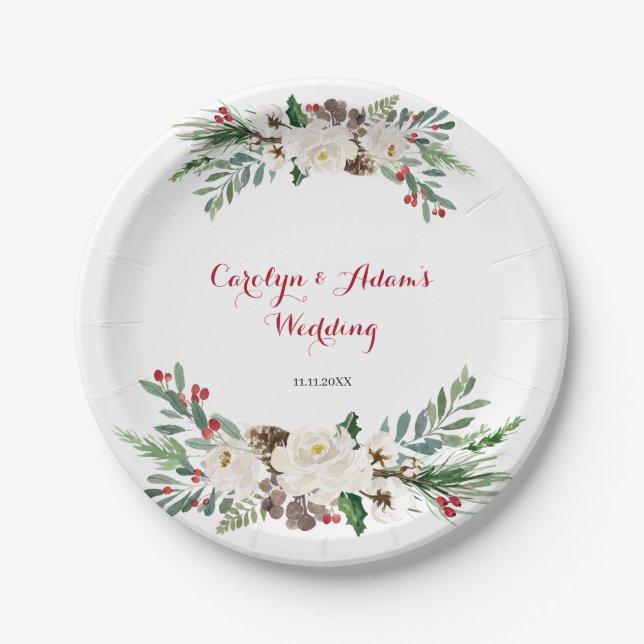 Assiettes En Carton Plaques de papier de Noël pour mariage floral (Devant)