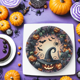 Assiettes En Carton Plaques de papier de nuit Halloween enchantées