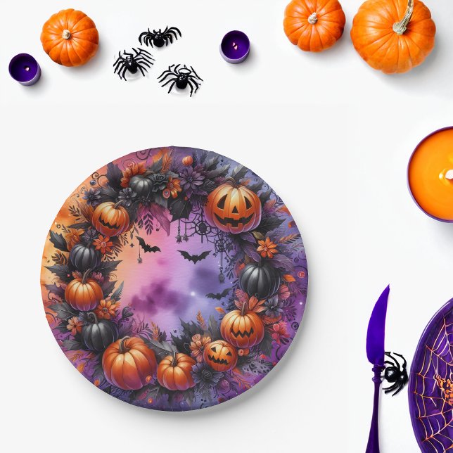 Assiettes En Carton Plaques de papier de nuit Halloween enchantées (Créateur téléchargé)