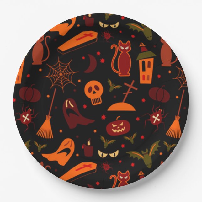 Assiettes En Carton Plaques de papier d'Halloween (Devant)
