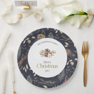 Assiettes En Carton Plaques de papier d'hiver élégantes avec Pinecones
