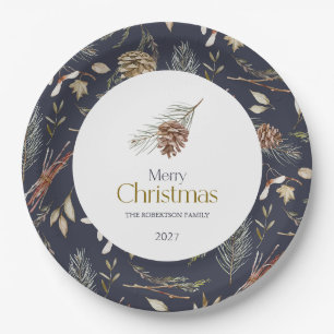 Assiettes En Carton Plaques de papier d'hiver élégantes avec Pinecones