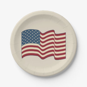 Assiettes En Carton Plaques de papier drapeau américain agitant rustiq