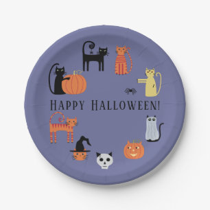 Assiettes En Carton Plaques de papier Éffrayant Halloween Chat