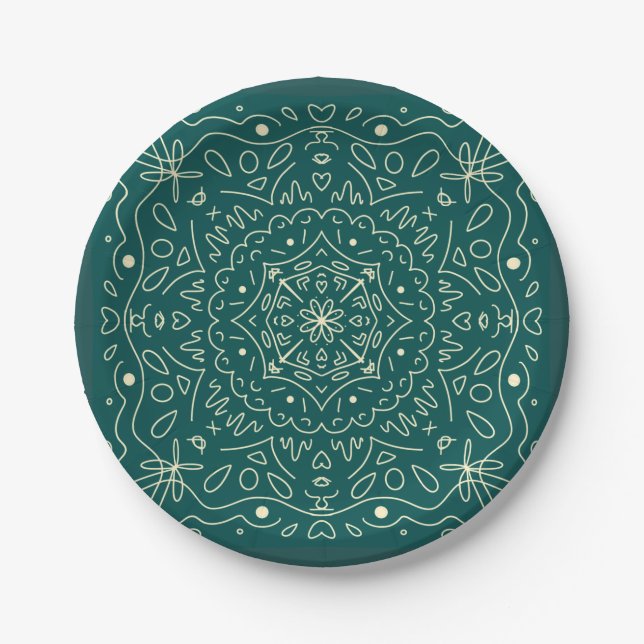 Assiettes En Carton Plaques de papier Emerald Mandala (Devant)