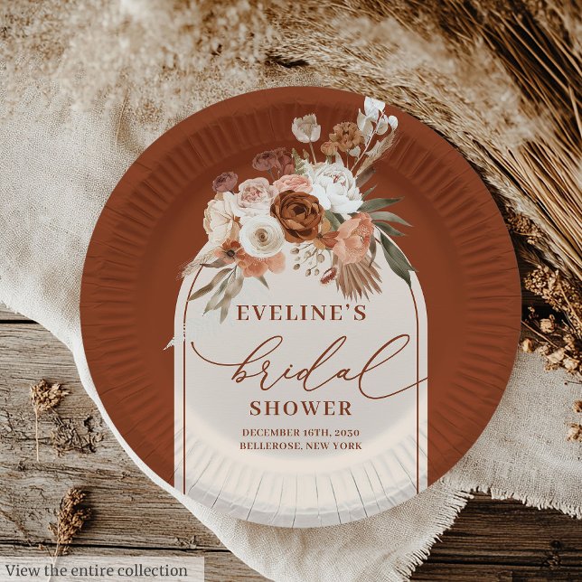 Assiettes En Carton Plaques de papier en laiton de Terracotta Pampas p (Terracotta Pampas Grass Paper Plates for Wedding)