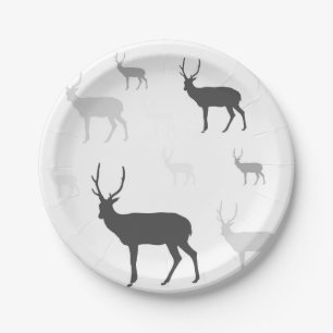 Assiettes En Carton Plaques de papier en silhouette de cerf noir et bl