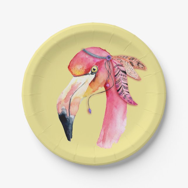 Assiettes En Carton Plaques de papier Flamant rose Boho Fiona (Devant)