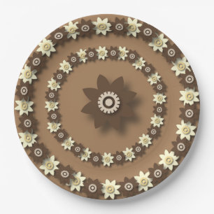 Assiettes En Carton Plaques de papier Floral Brown et crème