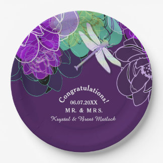 Assiettes En Carton Plaques de papier floral de libellules violettes m
