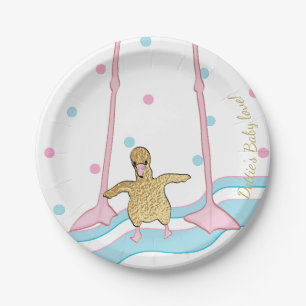 Assiettes En Carton Plaques de papier "Gold Flamant rose Baby & Maman"