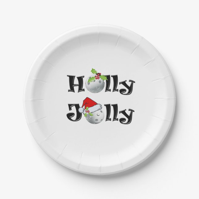 Assiettes En Carton Plaques de papier Holly Jolly Pickleball (Devant)