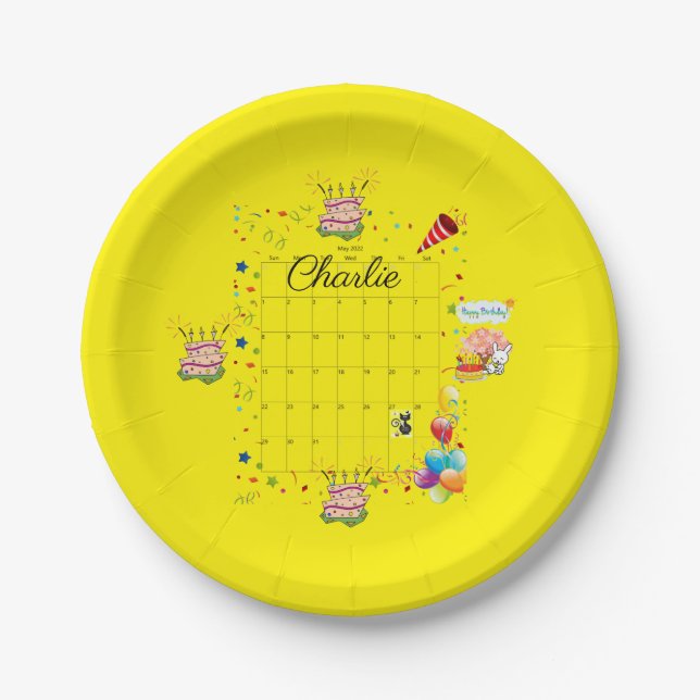 Assiettes En Carton Plaques de papier, Joyeux anniversaire mai 2022 (Devant)