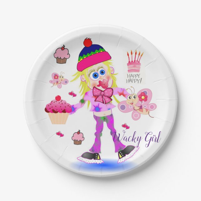 Assiettes En Carton Plaques de papier, Joyeux anniversaire Wacky Girl  (Devant)