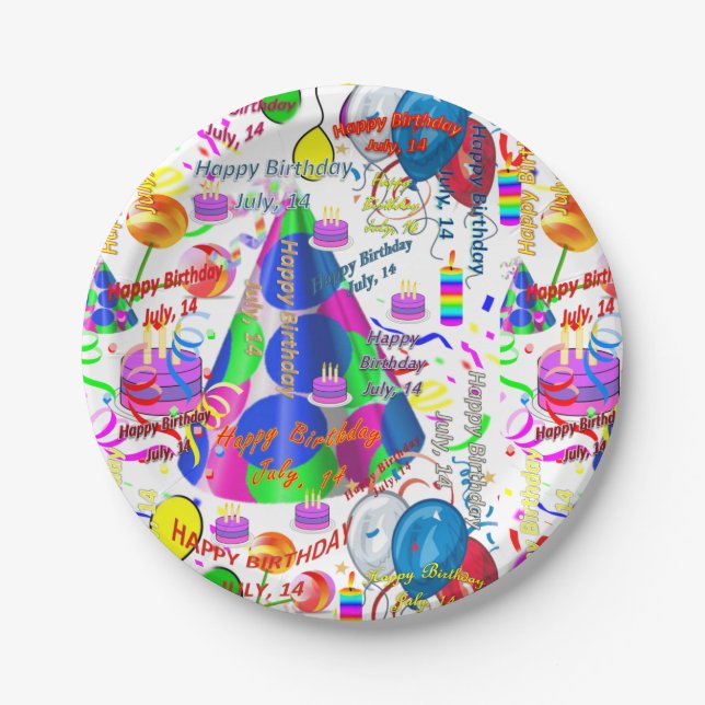 Assiettes En Carton Plaques de papier Juillet, 14 Anniversaire (Devant)