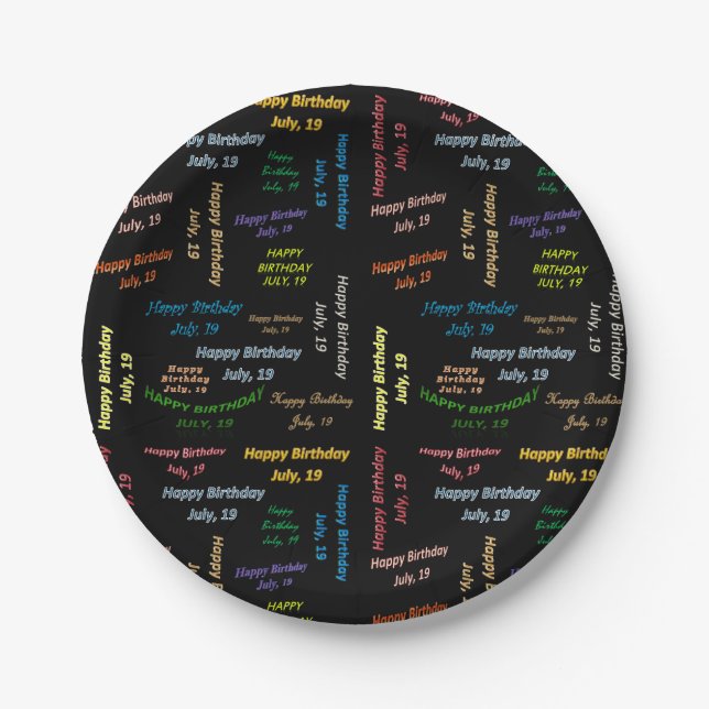 Assiettes En Carton Plaques de papier Juillet, 19 Anniversaire (Devant)