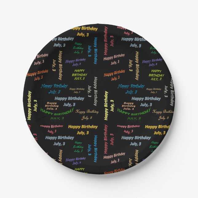 Assiettes En Carton Plaques de papier Juillet, 3 Anniversaire (Devant)