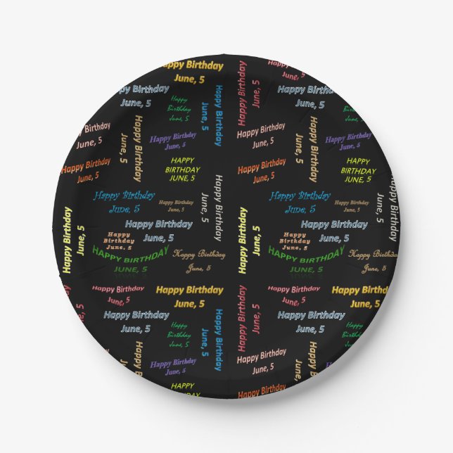 Assiettes En Carton Plaques de papier Juin, 5 Anniversaire (Devant)