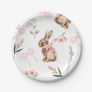 Assiettes En Carton Plaques de papier lapin arcs rose fleur sauvage Pâ