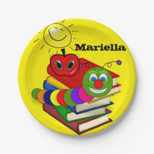 Assiettes En Carton Plaques de papier, livre de ver de livre Apple Sun