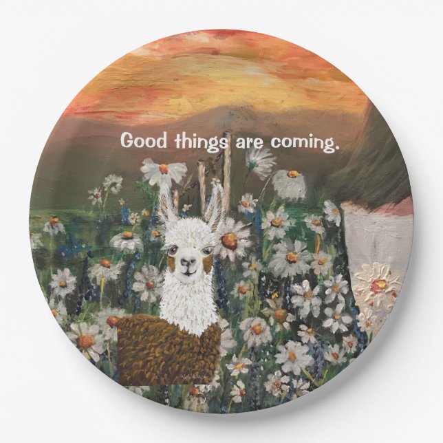 Assiettes En Carton Plaques de papier Llama dans les marguerites (Devant)