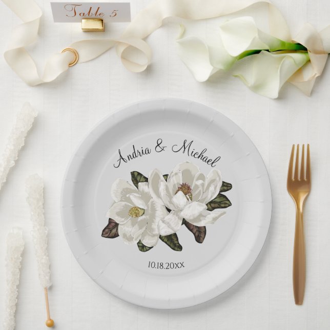 Assiettes En Carton Plaques de papier Magnolia en fleurs (Mariage)